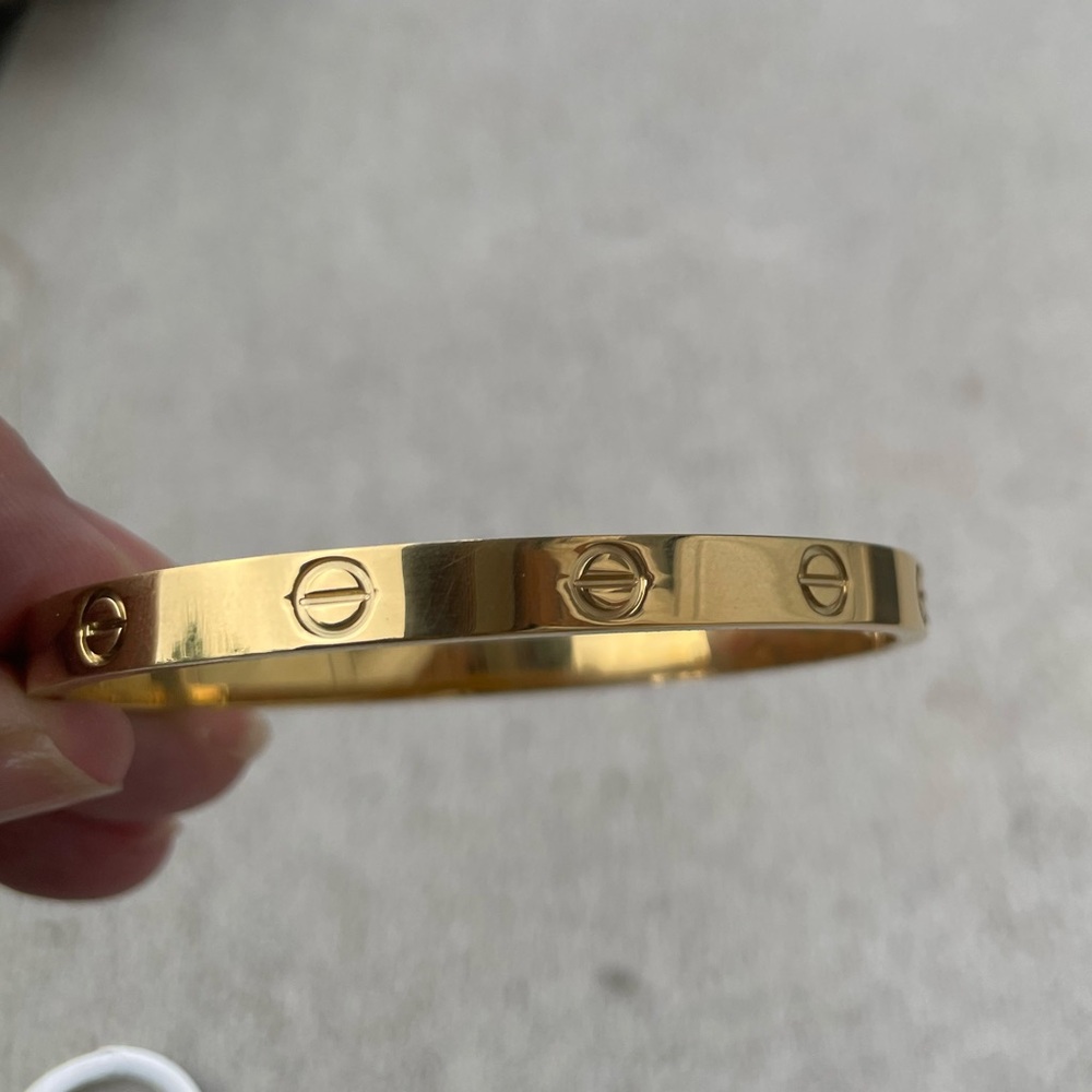 NEW GOLD LOVE BANGLE BRACELET MEDIUM MODEL STYLE SCREW MOTIF ELEGANT BRACELET - Picture 12 of 17